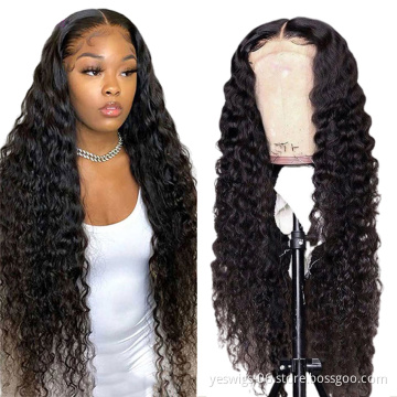 Yeswigs Cheap Wholesale Raw Brazilian Virgin Cuticle Aligned Human Hair 5X5 Swiss Lace Closure Water Wave Wig For Black Women